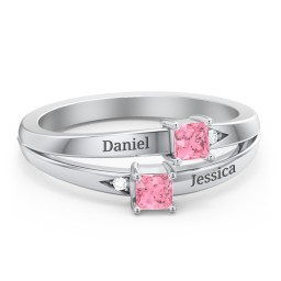 Two Stone Split Band Ring with Accents in 925 Sterling Silver with Pink Tourmaline