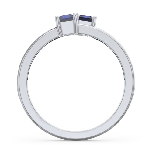 Two Stone Split Band Ring with Accents – Sterling Silver with Blue Sapphire and Cubic Zirconia