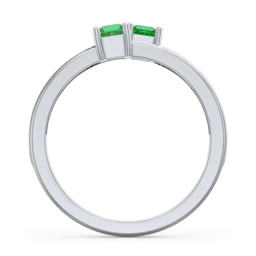 Two Stone Split Band Ring with Accents – Sterling Silver with Emerald and Cubic Zirconia