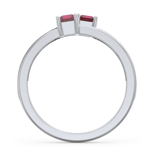 Two Stone Split Band Ring with Accents – Sterling Silver with Ruby and Cubic Zirconia