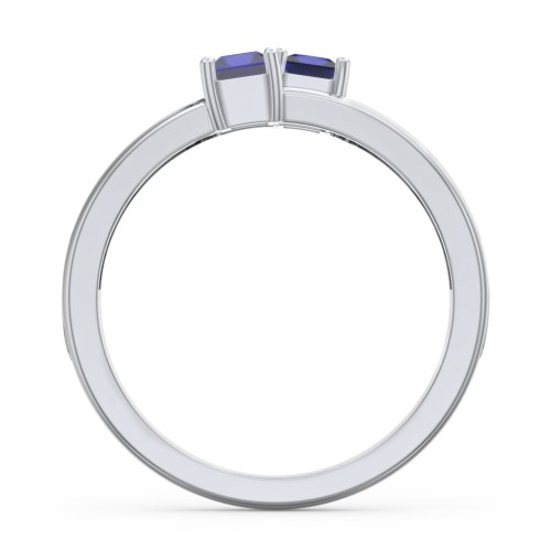 Two Stone Split Band Ring with Accents – Sterling Silver with Blue Sapphire and Cubic Zirconia