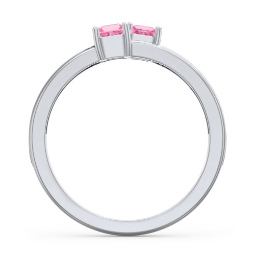 Two Stone Split Band Ring with Accents – Sterling Silver with Pink Tourmaline and Cubic Zirconia