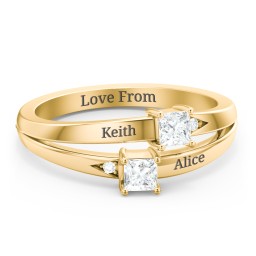 Two Stone Split Band Ring with Accents in 10K Solid Yellow Gold with Diamond