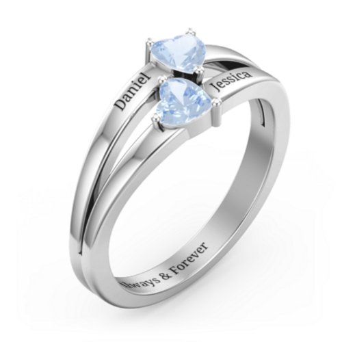 Twin Hearts Ring – Sterling Silver with Aquamarine