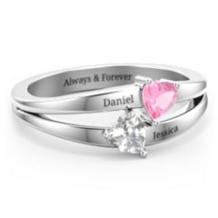 Twin Hearts Ring – 10K Rose Gold with Pink Tourmaline and Cubic Zirconia