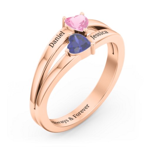 Twin Hearts Ring – 10K Rose Gold with Pink Tourmaline and Blue Sapphire