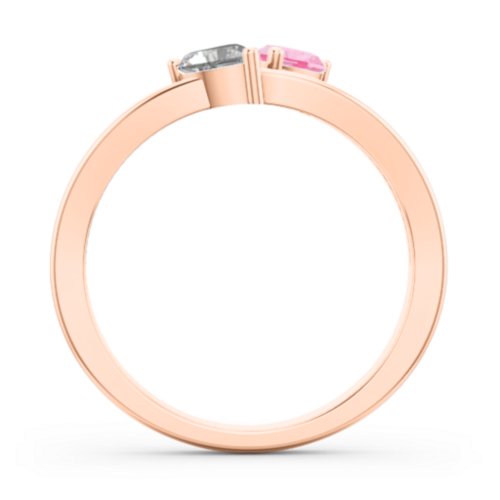 Twin Hearts Ring – 10K Rose Gold with Pink Tourmaline and Cubic Zirconia