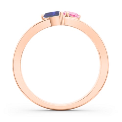 Twin Hearts Ring – 10K Rose Gold with Pink Tourmaline and Blue Sapphire