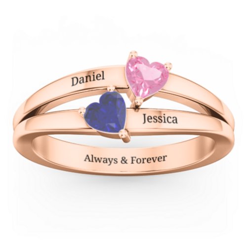 Twin Hearts Ring – 10K Rose Gold with Pink Tourmaline and Blue Sapphire