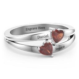 Twin Hearts Ring in 925 Sterling Silver with Garnet