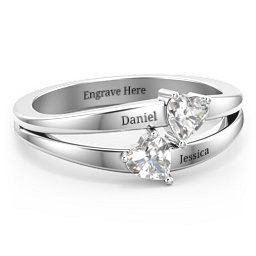 Twin Hearts Ring in 925 Sterling Silver with Cubic Zirconia