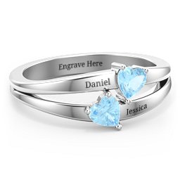 Twin Hearts Ring in 925 Sterling Silver with Blue Topaz