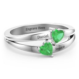 Twin Hearts Ring in 925 Sterling Silver with Emerald