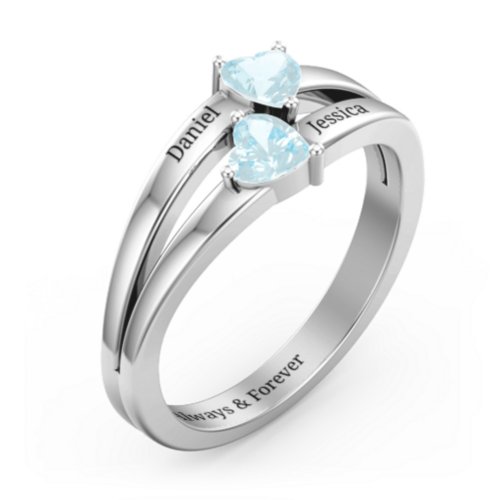 Twin Hearts Ring – Sterling Silver with Aquamarine