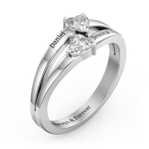 Twin Hearts Ring – Sterling Silver with Cubic Zirconia
