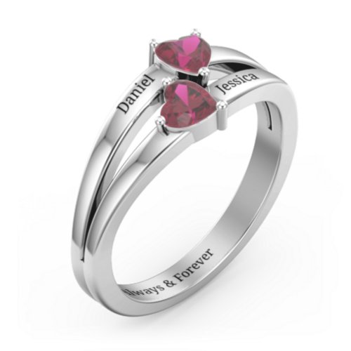 Twin Hearts Ring – Sterling Silver with Ruby