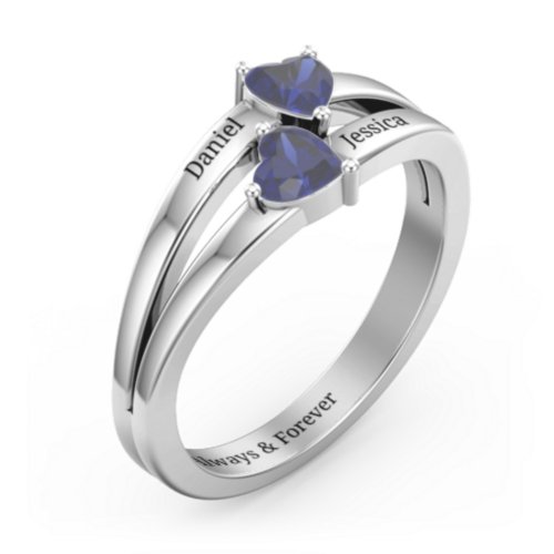 Twin Hearts Ring – Sterling Silver with Blue Sapphire