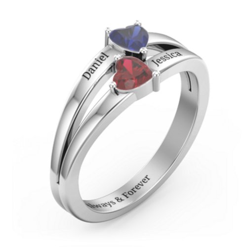 Twin Hearts Ring – Sterling Silver with Blue Sapphire and Garnet