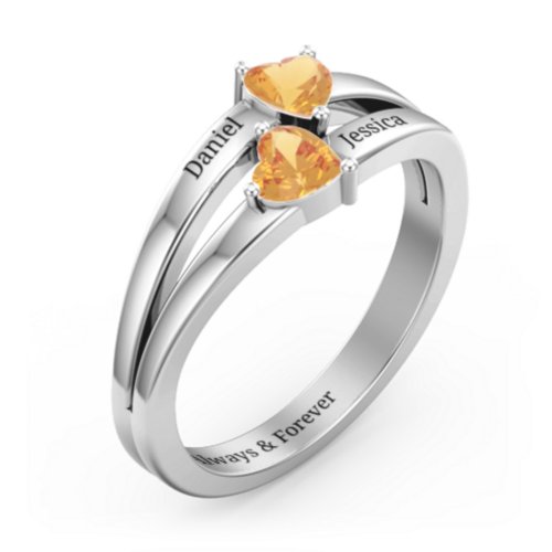 Twin Hearts Ring – Sterling Silver with Citrine
