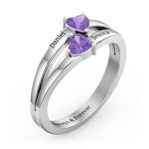 Twin Hearts Ring – Sterling Silver with Amethyst