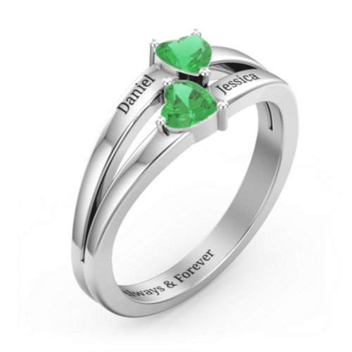 Twin Hearts Ring – Sterling Silver with Emerald
