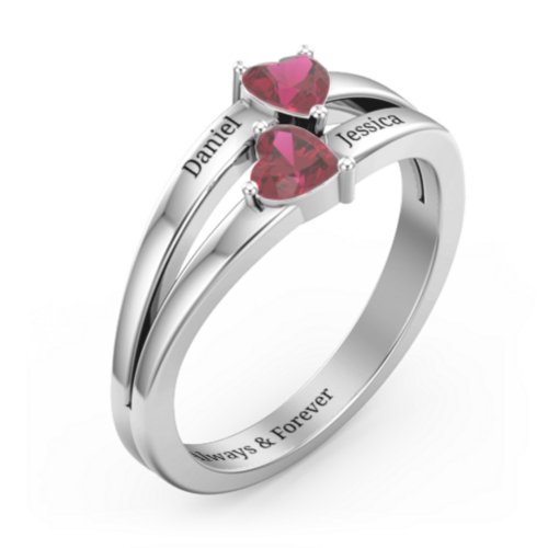 Twin Hearts Ring – Sterling Silver with Ruby