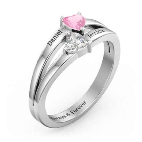 Twin Hearts Ring – Sterling Silver with Pink Tourmaline and Cubic Zirconia