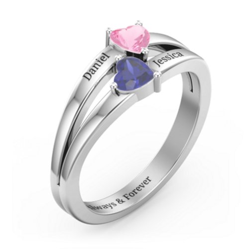 Twin Hearts Ring – Sterling Silver with Pink Tourmaline and Blue Sapphire