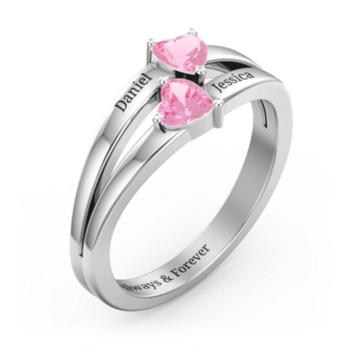 Twin Hearts Ring – Sterling Silver with Pink Tourmaline