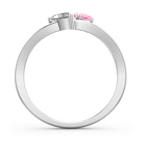 Twin Hearts Ring – Sterling Silver with Pink Tourmaline and Cubic Zirconia