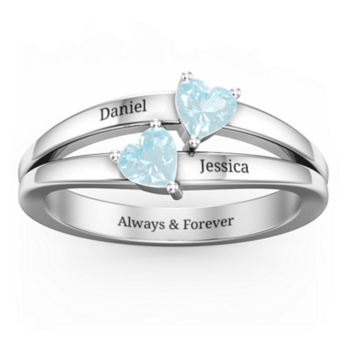 Twin Hearts Ring – Sterling Silver with Aquamarine