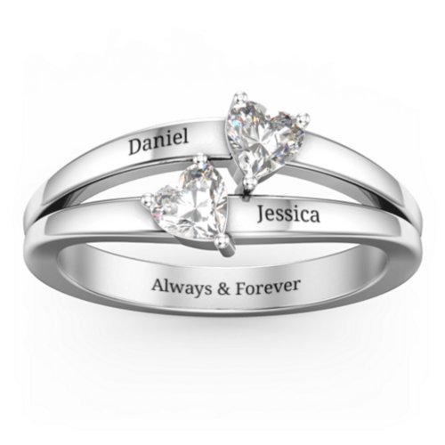 Twin Hearts Ring – Sterling Silver with Cubic Zirconia