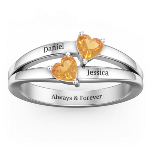 Twin Hearts Ring – Sterling Silver with Citrine