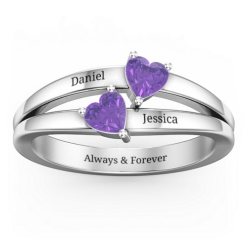 Twin Hearts Ring – Sterling Silver with Amethyst
