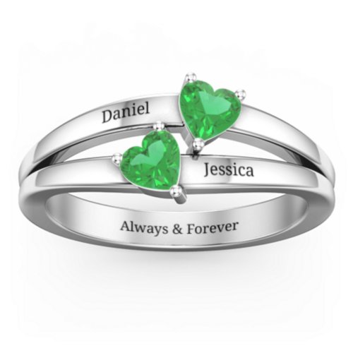 Twin Hearts Ring – Sterling Silver with Emerald