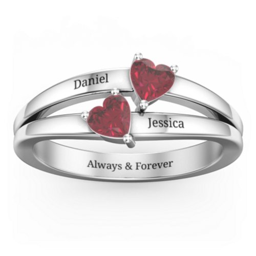 Twin Hearts Ring – Sterling Silver with Ruby