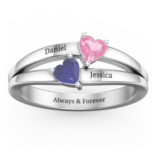Twin Hearts Ring – Sterling Silver with Pink Tourmaline and Blue Sapphire