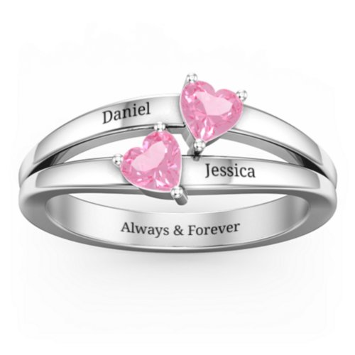 Twin Hearts Ring – Sterling Silver with Pink Tourmaline