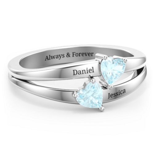 Twin Hearts Ring – Sterling Silver with Aquamarine