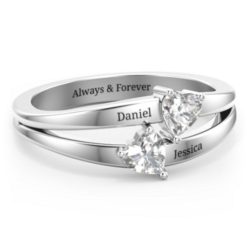Twin Hearts Ring – Sterling Silver with Cubic Zirconia