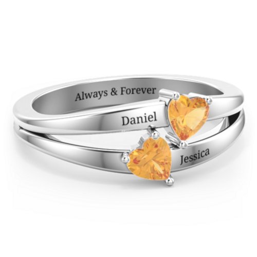 Twin Hearts Ring – Sterling Silver with Citrine