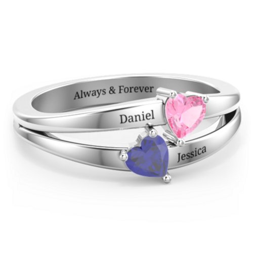 Twin Hearts Ring – Sterling Silver with Pink Tourmaline and Blue Sapphire