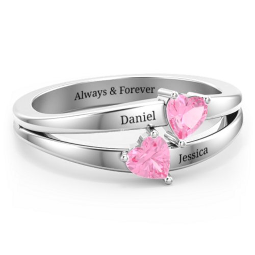 Twin Hearts Ring – Sterling Silver with Pink Tourmaline