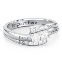 Engravable Bypass Ring with Princess Cut Gemstones and Accents