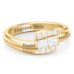 Engravable Bypass Ring with Princess Cut Gemstones and Accents
