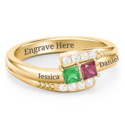 Engravable Bypass Ring with Princess Cut Gemstones and Accents