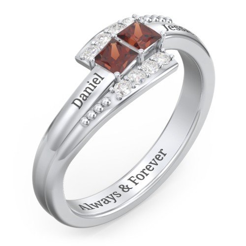 Engravable Bypass Ring with Princess Cut Gemstones and Accents