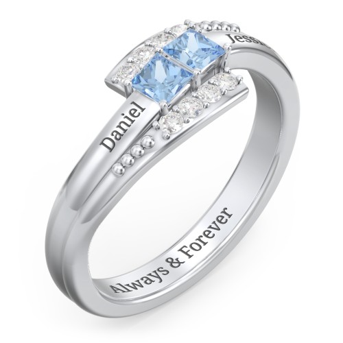Engravable Bypass Ring with Princess Cut Gemstones and Accents