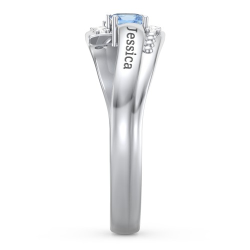 Engravable Bypass Ring with Princess Cut Gemstones and Accents