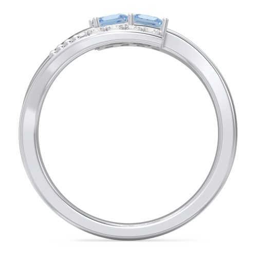 Engravable Bypass Ring with Princess Cut Gemstones and Accents